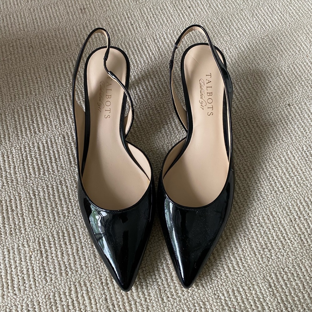 Talbots Black Patent Slingback Pointed-Toe Flats